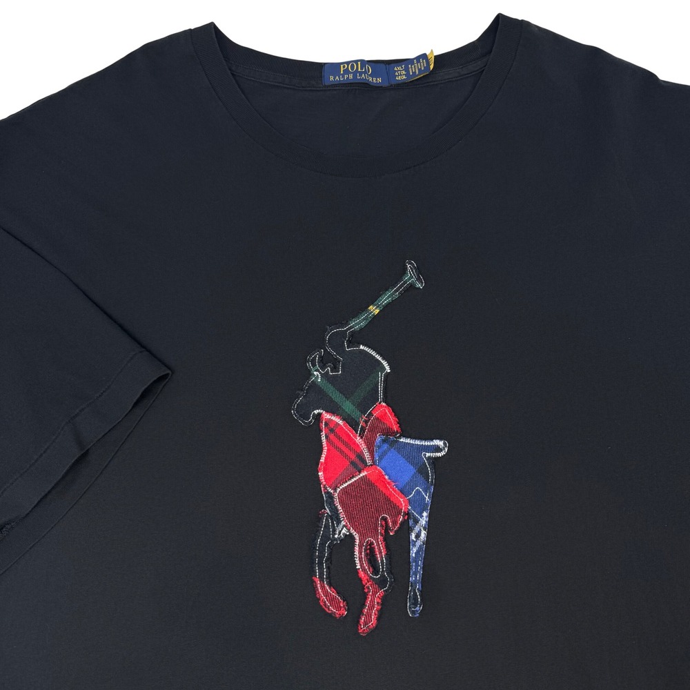 Polo Ralph Lauren Black Plaid Patchwork Big Pony T-Shirt Mens 4XLT Big & Tall